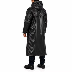Manteau trench imperméable à capuche noir en polyester, coupe classique, le plus vendu, pour l'extérieur et les occasions décontractées - Product Image 4