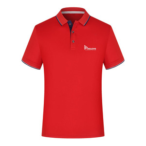 Polo à manches courtes rouge pour homme Relevo Industries, tricoté, décontracté, col rabattu, logo imprimé par transfert thermique - Product Image 1