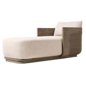 Chaise longue moderne de haute qualité, finition foncée, accoudoir en rotin, élégante, en teck massif, pour hôtel, villa, bord de piscine, mobilier d'extérieur - Product Image 1