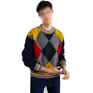 Pull en tricot à col rond pour homme, motif Argyle, coupe classique, sweat-shirt décontracté, gris, jaune, rouge, bleu marine, vêtements d'automne - Product Image 4