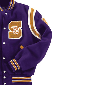 Veste universitaire élégante, style urbain, en mélange de laine, avec patchs personnalisés, OEM ODM, vente en gros, fabricant grossiste - Product Image 3