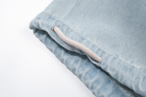 Pantalones Vaqueros de Pierna Recta Azul Claro con Cintura Ajustable con Cordón, Corte Regular, Estilo Casual Urbano, Talle Medio, Tela de Algodón, para Primavera - Product Image 4