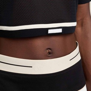 T-shirt court noir en maille pour femme, col rond, manches courtes, style sportif, respirant, coupe classique, mode printemps-été - Product Image 6
