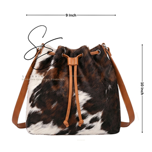Sac seau vintage en cuir de vachette style cowgirl, sac bandoulière en cuir à poils, sac à main quotidien bohème pour femme - Product Image 2