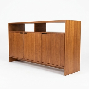 Buffet moderne en teck naturel avec étagère ouverte, armoire à 3 portes, console TV, meuble de rangement pour salon - Product Image 1