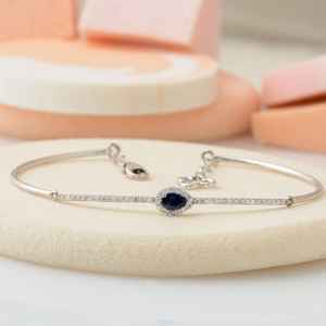 สร้อยข้อมือไพลินสีน้ำเงินแท้ รับรองคุณภาพ พร้อมกำไลข้อมือสีขาว เครื่องประดับอัญมณีประจำเดือนเกิด ของขวัญสำหรับผู้หญิง - Product Image 3