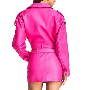 Vestes en cuir pour femmes au design unique, coupe-vent, couleur unie, vestes en cuir courtes tendance pour femmes - Product Image 2