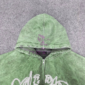 Prefect Acid Wash Men Fleece Streetwear Hoodie Cutting Sport Edition Zipper Distressed Hoodie Rhinestone <b>Zip</b> <b>up</b> <b>Jacket</b> - Product Image 2