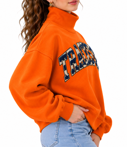 Sudadera Oversize de Algodón Polar para Mujer, Personalizada con Aplique de Letras en Gingham Azul Marino, Cuello Simulado, Estilo Urbano Casual de Invierno - Product Image 2