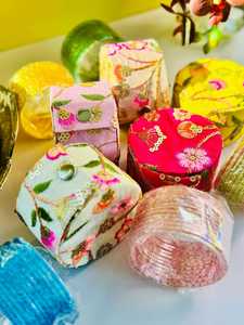 Luxury Handmade Embroidered <b>Bangle</b> Storage Box Set Floral Fabric Jewelry Organizer Travel <b>Bangle</b> Case Bridal Gift Wedding Favor - Product Image 2