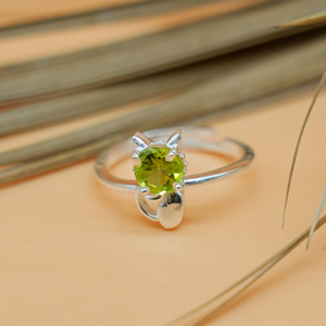 Natural Peridot Cat <b>Ring</b> 925 Sterling Silver Handmade <b>Ring</b> <b>Adjustable</b> Fine Engagement Jewelry - Product Image 5