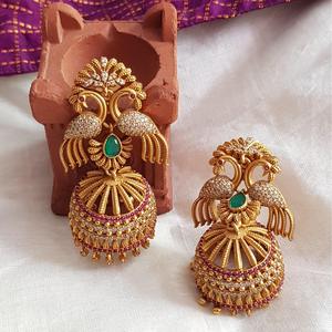 Antique Bohemian Peacock Drop Earrings 18K Gold Plated Pearl Hoops for Party - Product Image 1