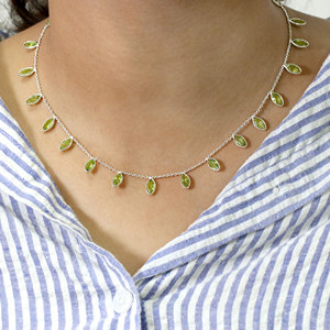 Collar de Plata de Ley 925 con Peridoto, Corte Marquesa, Elegante, Joyería Fina, Regalo para Mujer, Venta al Por Mayor - Product Image 4