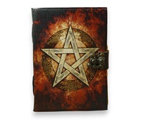 Carnet de croquis celtique en cuir noir rigide avec fermeture métallique, bords festonnés, papier fait main vintage, motif pentagramme celtique, vente en gros