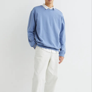 Sweat-shirt à col rond bleu clair uni 100% coton tricoté décontracté pour l'automne à manches longues respirant FitHarry Johnson Production - Product Image 4