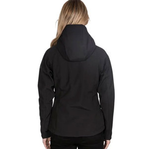 <b>Women's</b> <b>Black</b> Soft Shell Jacket <b>Hooded</b> Zip Up Stand Collar Outdoor <b>Coat</b> - Product Image 2