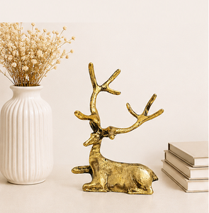 Modern Antique <b>Gold</b> Finish Metal Reindeer Figurine Ornate Animal Sculpture Cabinet Decoration For Living Room Office Festive - Product Image 2