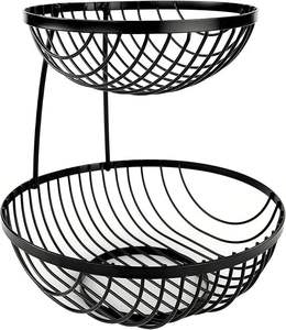 ชั้นวางขนม/ผลไม้แบบลวดโลหะทรงกลม 2 ชั้น สำหรับวางบนเคาน์เตอร์ - Product Image 1