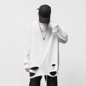 T-shirt à manches longues surdimensionné pour homme MANTIC ENTERPRISE avec logo sur le devant, style streetwear, jersey de coton blanc, col rond - Product Image 5