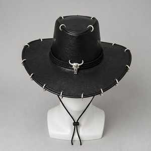 Chapeau de cowboy unisexe en cuir avec bande en corde, taille réglable 56-58 cm, chapeau décontracté pour l'extérieur, toutes saisons, pour adultes - Product Image 4
