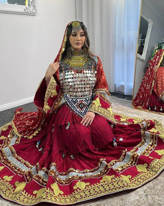 Servicio OEM Vestidos Afganos Vintage de 2 Piezas, Conjuntos de Vestido Largo y Pantalones, Bordado con Monedas Antiguas y Botones de Borla, Vestido de Novia Afgano - Product Image 1