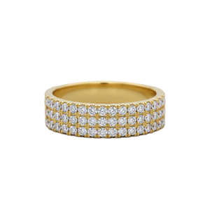 Bague éternelle empilable sculptée classique à trois rangs large avec diamants de laboratoire ronds TCW 3,40 carats en or massif 10K 14K 18K - Product Image 1