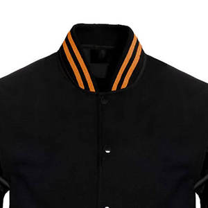 แจ็คเก็ตวาร์ซิตี้ผู้ชายคุณภาพสูงสั่งทำพิเศษ ตัวเสื้อทำจากผ้าขนสัตว์สีดำ แขนหนัง แต่งแถบสีทอง แจ็คเก็ตเบสบอลสไตล์ Letterman แฟชั่นแนวสตรีท - Product Image 5