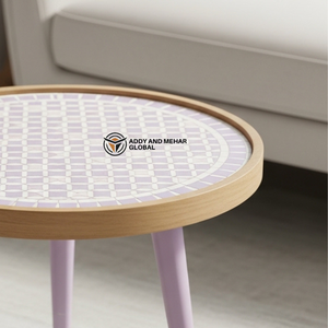 Modern Meena Design Accent <b>Stool</b> – Round Wooden Footstool for Living Room - Product Image 2