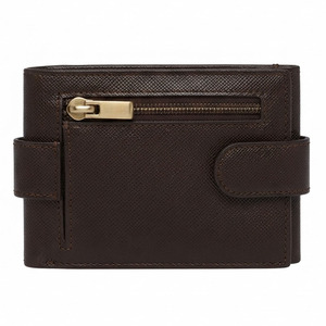 Mini porte-monnaie en cuir marron avec poche zippée, porte-billets unisexe, porte-cartes, porte-identité, pince à billets - Product Image 1
