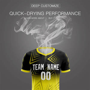 Conjunto de Camiseta de Fútbol Sublimada Personalizada, Negra y Amarilla, Cuello en V, Manga Corta, Transpirable, para Hombre Adulto, Ropa Deportiva, Nombre del Equipo 00 - Product Image 5