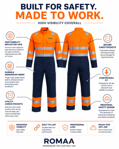 Orange Navy Blue High Visibility <b>Waterproof</b> Anti-Bacterial Spandex Reflective Heavy Duty Unisex Work Coverall Cargo Pockets - Product Image 5