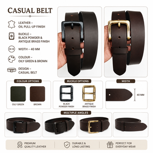 Cinturón Casual Premium para Hombre en Verde Oliva y Marrón, 40 mm de Ancho, Hebilla Ajustable Estilo Western - Product Image 4