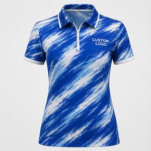 Polo de Manga Corta para Mujer con Logotipo Personalizado, Color Azul Cobalto y Blanco, con Diseño de Pinceladas, Secado Rápido, Sublimado, Ropa Deportiva de Golf - Product Image 4