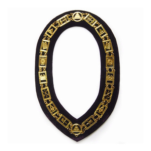 Collar de Cadena Premium Royal Arch Chapter, Terciopelo Negro, Latón Chapado en Oro, Insignia Ceremonial Masónica para Oficiales - Product Image 1