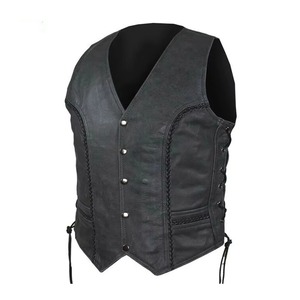 Gilet moto en cuir véritable pour femme avec col montant, en toile écologique, avec lacets latéraux et fermeture éclair, vêtement d'extérieur pour l'automne - Product Image 3