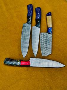 Juego de cuchillos de chef Thewizcrafts de acero al carbono hechos a mano, 4 piezas, con mango de madera, afilados, de hoja recta, ambidiestros, de alto brillo - Product Image 4