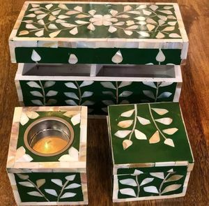Floral Mother Pearl Inlay Marble Aroma Burner Set Handmade Non Electric Candle Warmer for Indoor Aromatherapy Use - Product Image 3