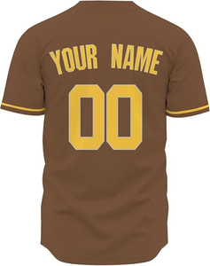 Maillot de baseball personnalisé pour homme, marron et jaune, avec numéro et nom imprimés, en polyester respirant, manches courtes, coupe classique, toutes saisons, pour équipe - Product Image 3