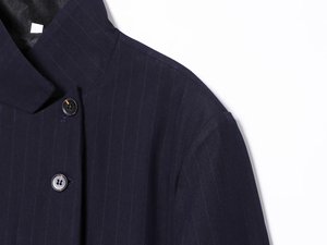 Women's Navy <b>Pinstripe</b> Blazer Set Mandarin Collar Single Button Long Sleeve Pants <b>Suit</b> Autumn Wear Anti Wrinkle Woven Fabric - Product Image 4