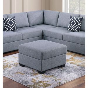 Set Divano Componibile Contemporaneo 4 Pezzi in Bouclé Grigio con Mensole Integrate e Pouf a Cuneo Funzionale per Soggiorno - Product Image 3