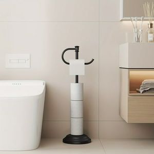 Iron Toilet Paper Holder Floor Standing Tissue <b>Roll</b> Dispenser With Storage <b>Rack</b> For Bathroom Organization And Decoration - Product Image 3