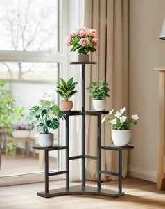 Support de plantes en métal de qualité supérieure, étagères en bois à plusieurs niveaux, pour l'intérieur et l'extérieur, support de pot de fleurs, présentoir décoratif - Product Image 1