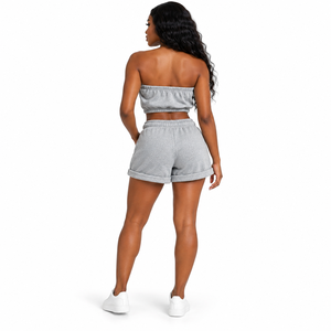 Conjunto de 2 Piezas para Mujer con Logotipo Personalizado, Top Tubo sin Tirantes y Pantalones Cortos con Cordón, Ropa Informal de Verano, Fabricante de Ropa Urbana - Product Image 2