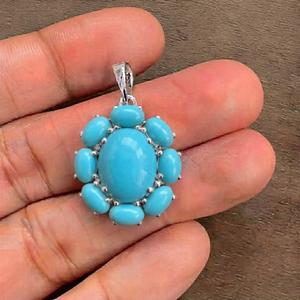Pendentif Fleur en Pierre Naturelle Turquoise pour Femme Rhaya Jewels, en Argent Sterling Plaqué Rhodium, Cadeau Ethnique, Design Floral - Product Image 3