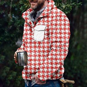 Sweat à capuche à col roulé en peluche à carreaux automne-hiver pour hommes avec faux bouton Sherpa moelleux Pull Streetwear à imprimé ethnique - Product Image 6