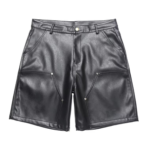 Pantalones Cortos Cargo de Cuero Negro Personalizados Glory con Bolsillos Delanteros y Cierre de Botones, Moda Urbana Elegante para Hombre, Ropa de Verano a la Moda - Product Image 1