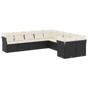 Conjunto de Sofá de Jardín de Ratán PE Negro de 10 Piezas con Altura Ajustable, Muebles de Exterior Cómodos y Elegantes - Product Image 2