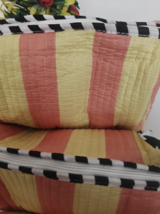 Yellow Orange Stipe Block Printed Eco-Friendly Durable Cotton Zipper <b>Makeup</b> <b>Case</b> Indian Travel Cosmetic Organizer Kit - Product Image 4