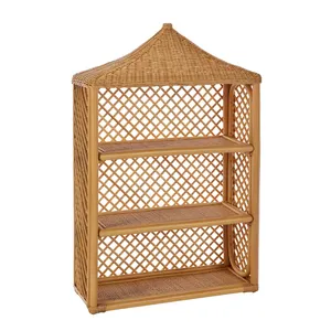 Custom Vintage Wicker Rattan Shelving Multi Tier Floor Standing <b>Display</b> <b>Unit</b> Aesthetic Roof Shaped Home Decor Storage <b>Shelf</b> - Product Image 3