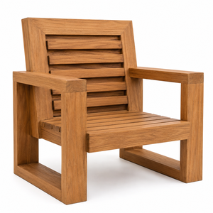 Luxury Solid Teak <b>Dining</b> Chair Layered Horizontal Backrest | Premium Waterproof Eco-Friendly Outdoor <b>Dining</b> <b>Armchair</b> for Park - Product Image 1